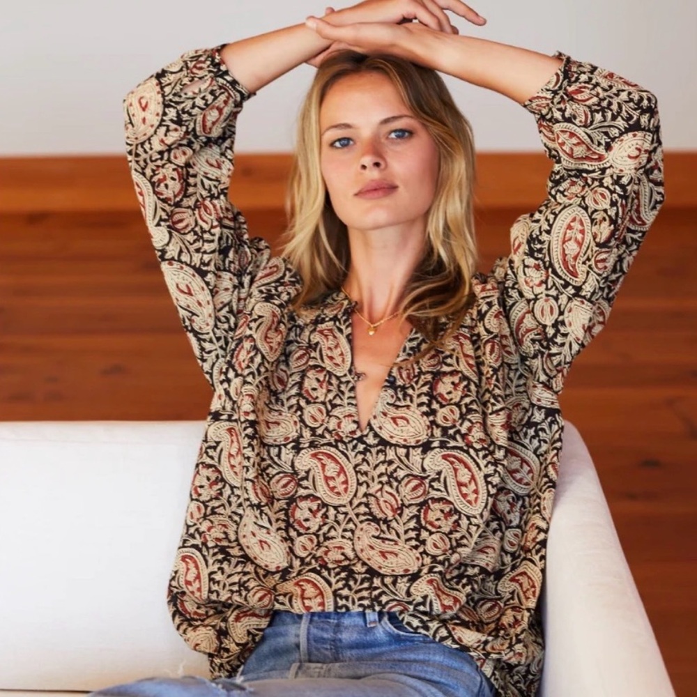 Emerson Fry Olympia Shirt in Paisley Black and Clay Organic